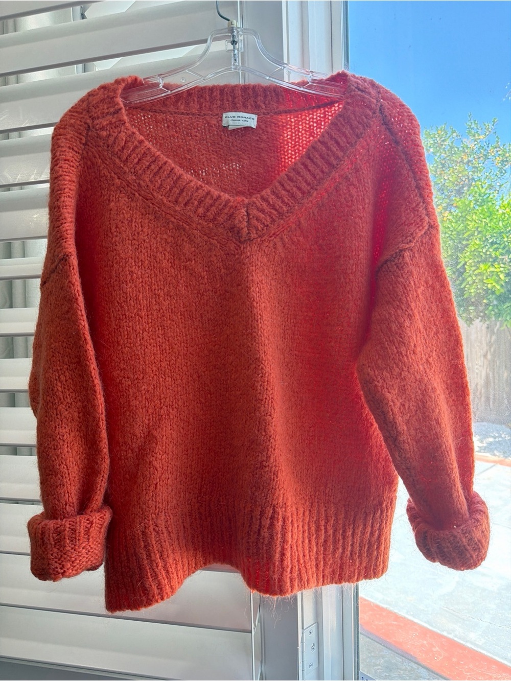 Club Monocco V-Neck Wool Alpaca Blend Italian Yarn Sweater Orange S